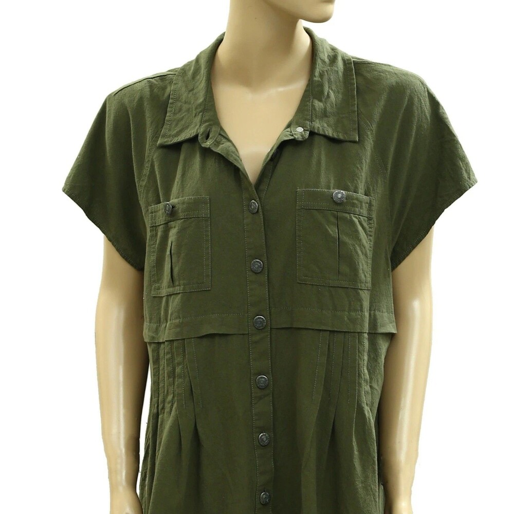 Free People We The Free Ronnie Poplin Mini Dress Buttondown Green S 285975 - Picture 6 of 8